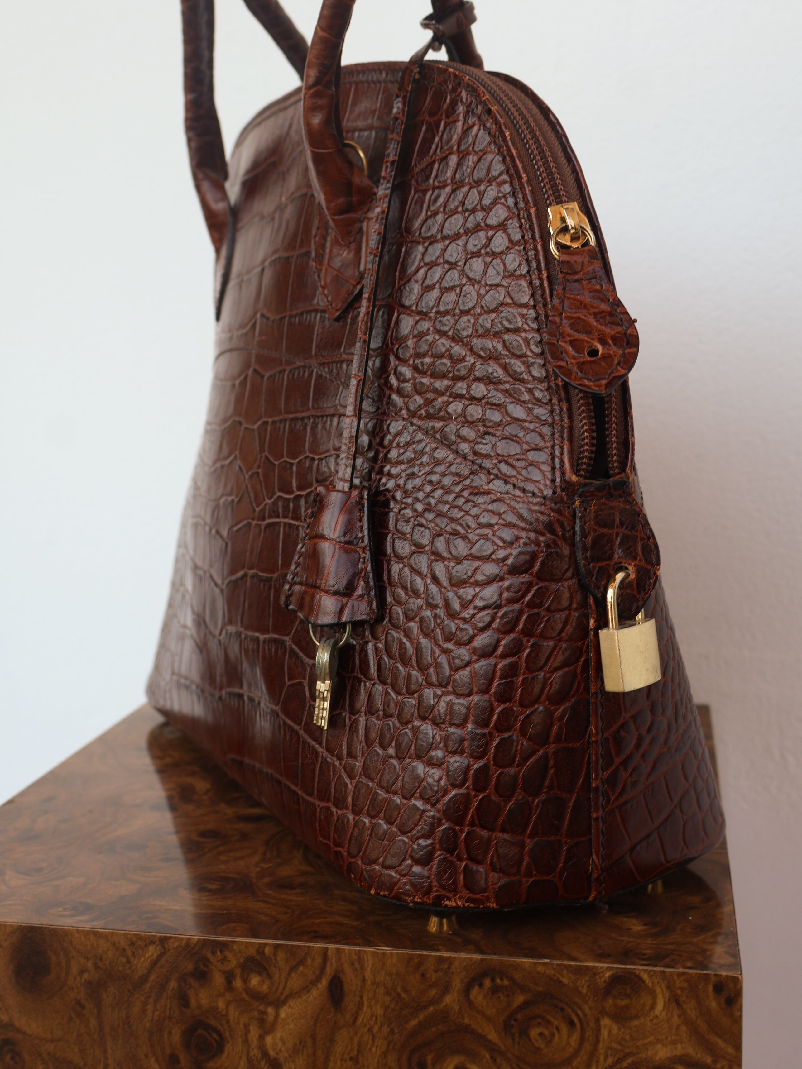 Vintage Croc Embossed Italian Leather Bag
