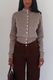 Taupe High Neck Tawni Cardigan