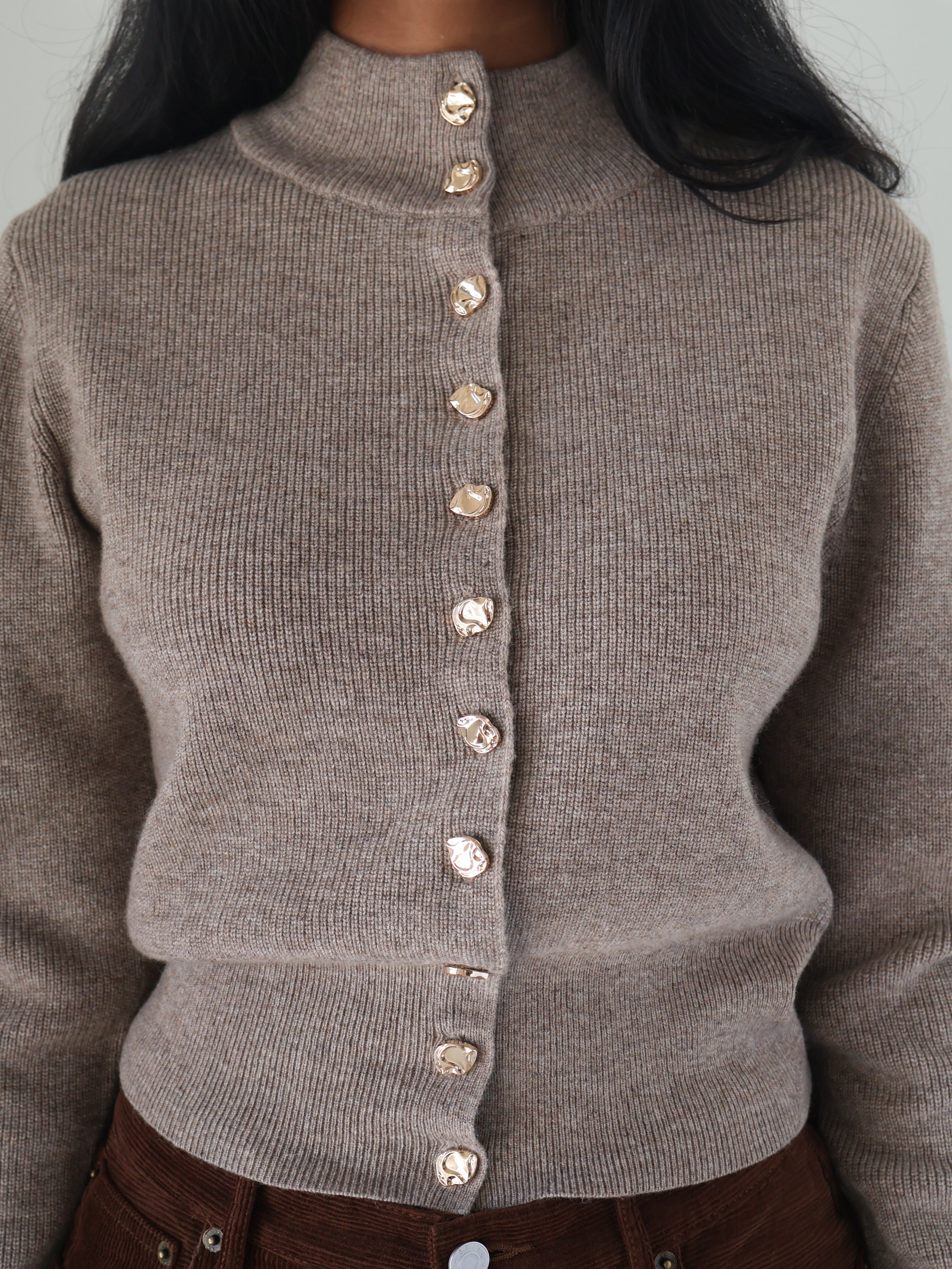 Taupe High Neck Tawni Cardigan