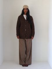 Brown Cable Knit Oversized Cardigan