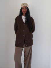 Brown Cable Knit Oversized Cardigan