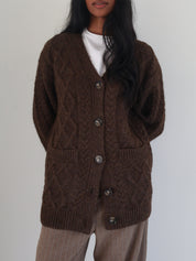 Brown Cable Knit Oversized Cardigan