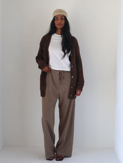 Brown Cable Knit Oversized Cardigan