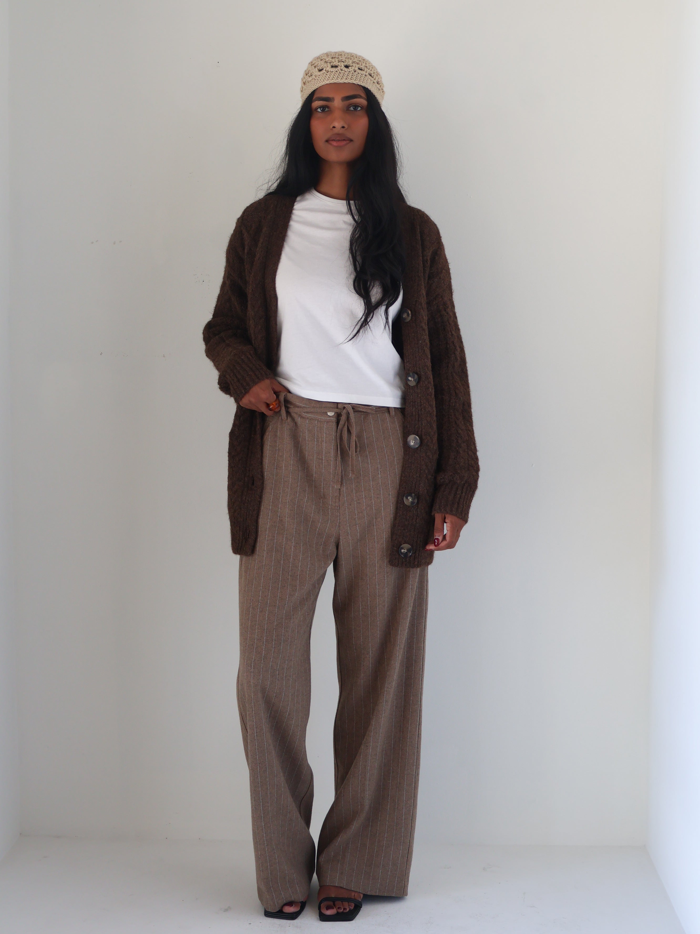 Brown Cable Knit Oversized Cardigan