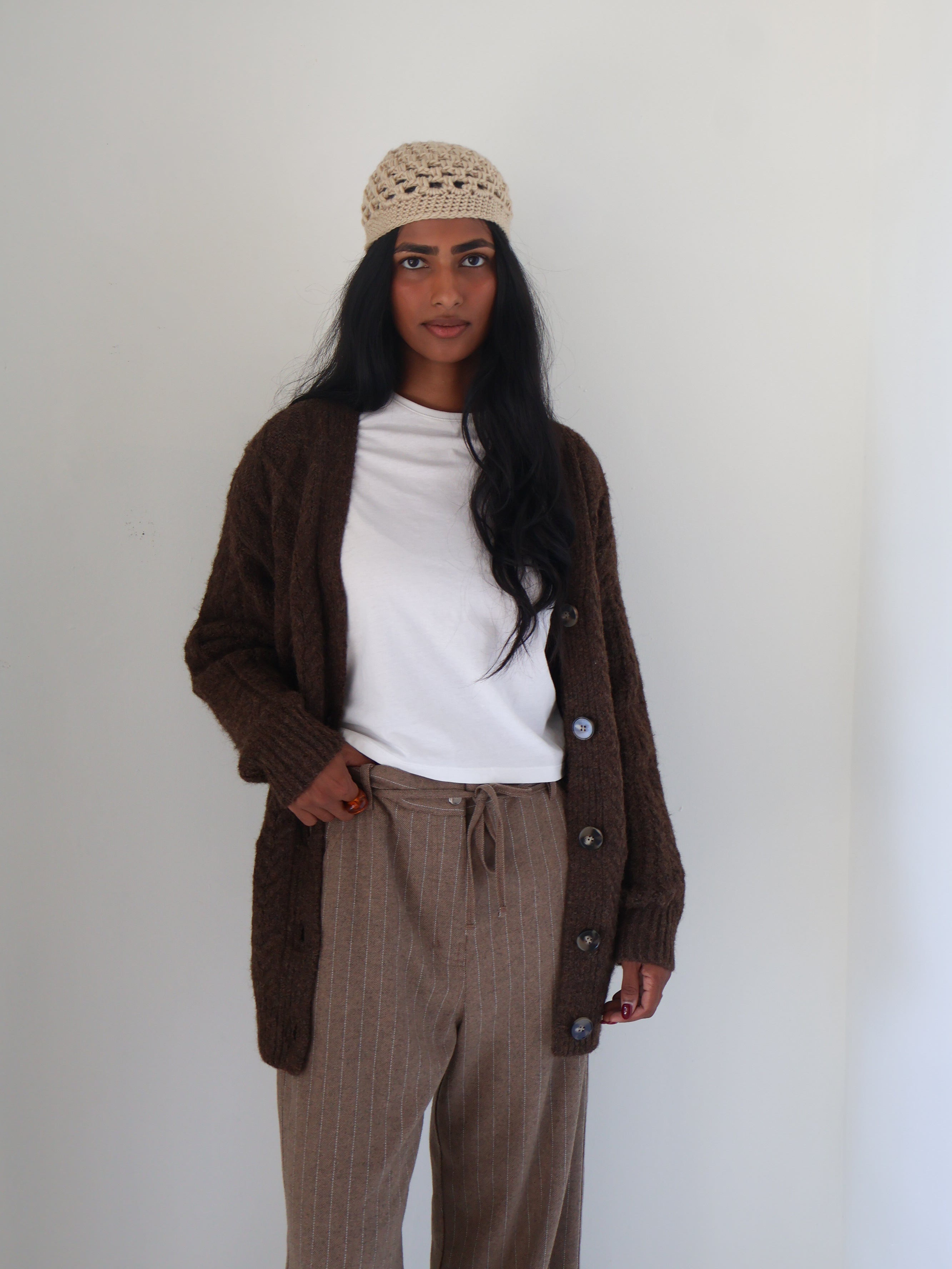 Brown Cable Knit Oversized Cardigan