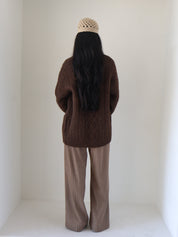 Brown Cable Knit Oversized Cardigan