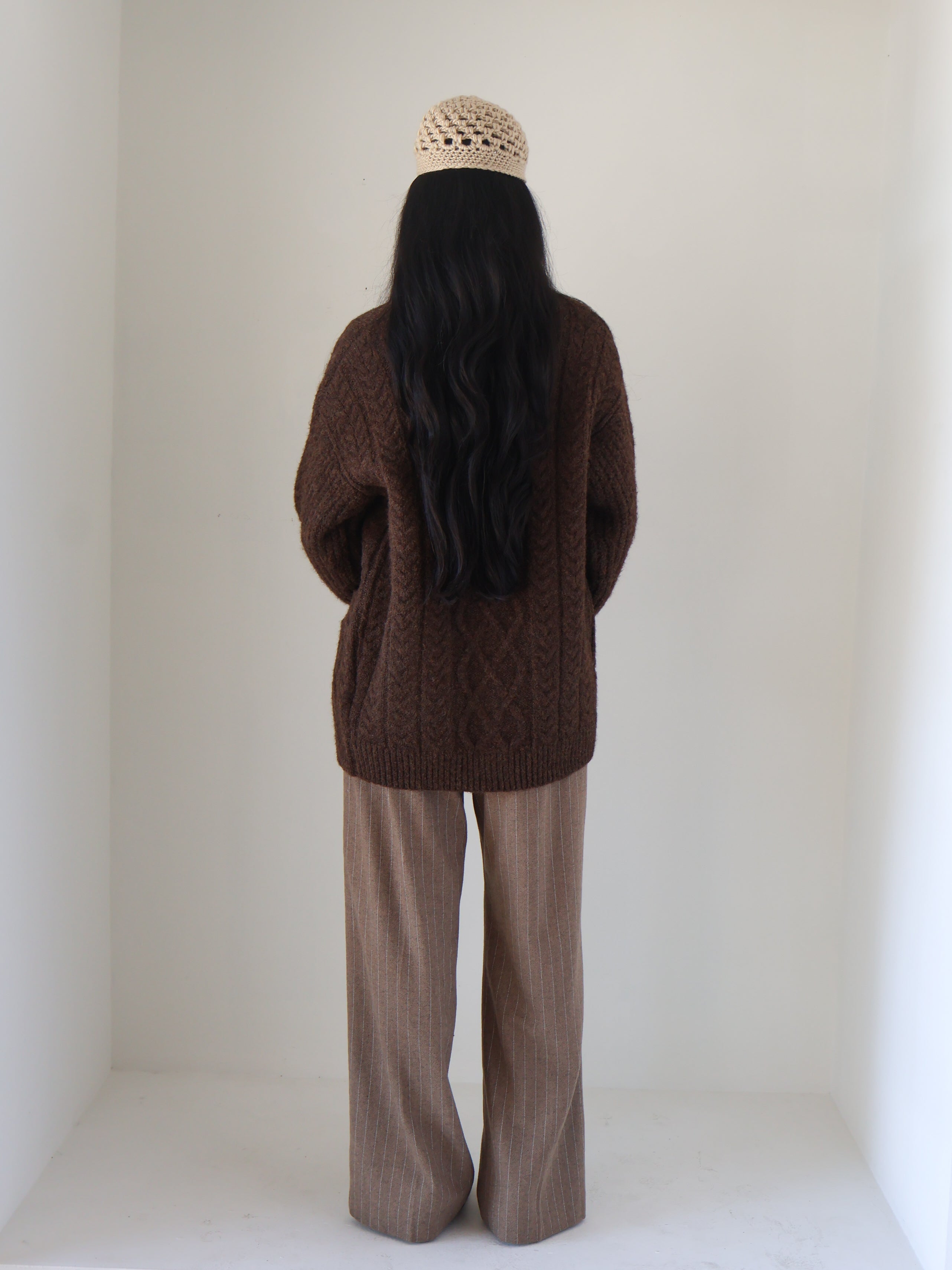 Brown Cable Knit Oversized Cardigan