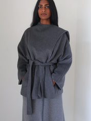 Charcoal Belted Elaxi Short Coat