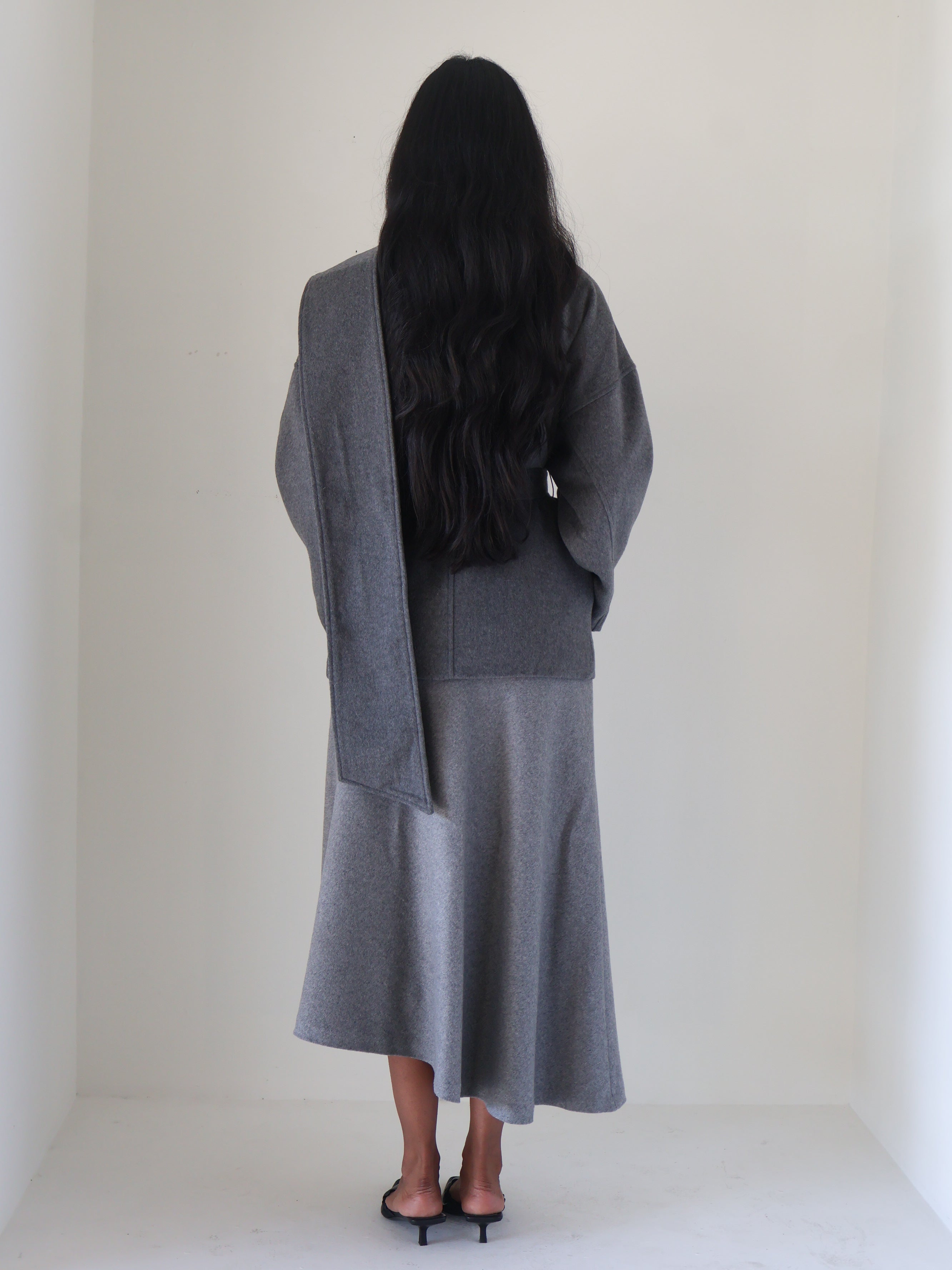 Charcoal Belted Elaxi Short Coat