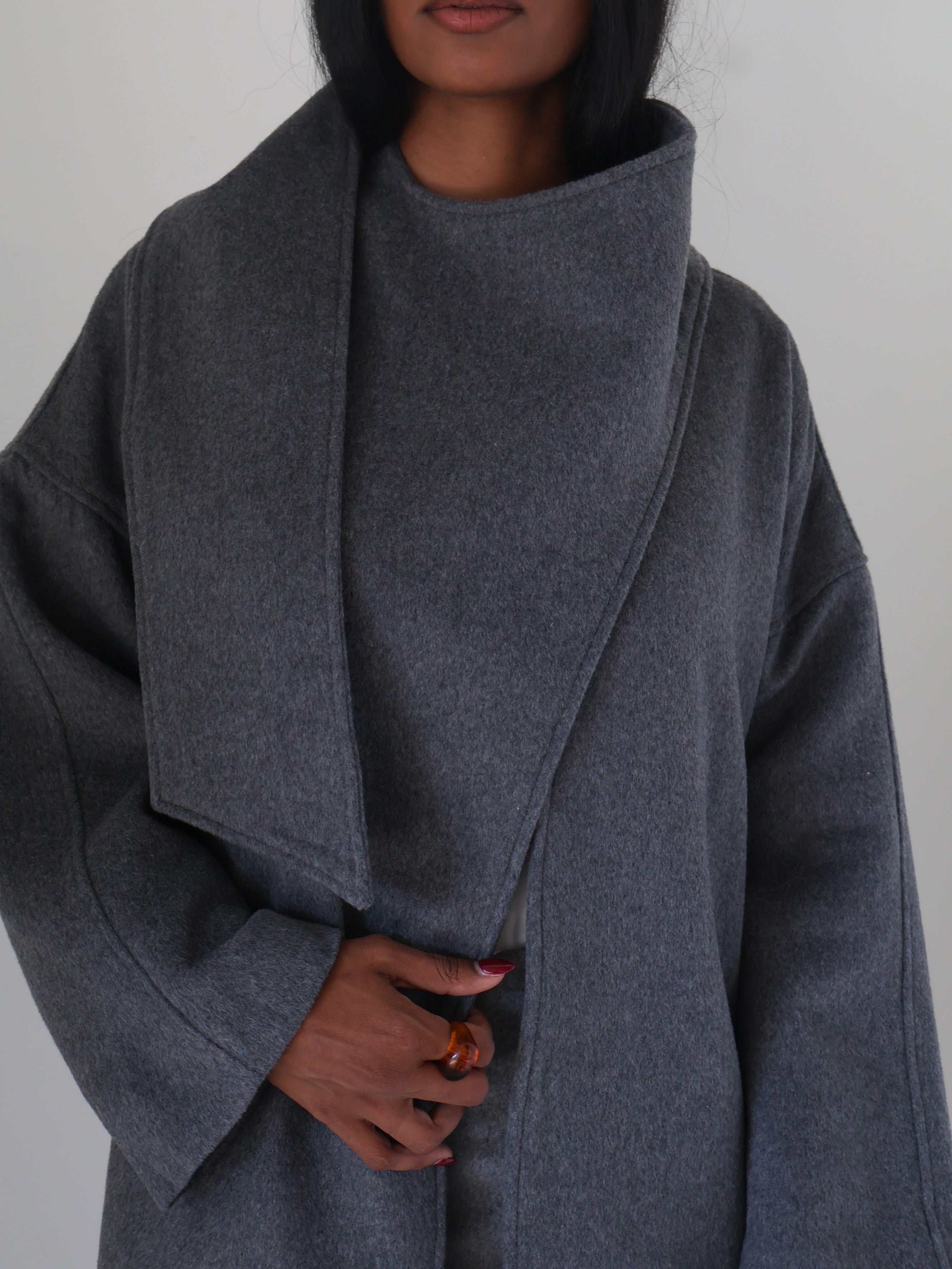 Charcoal Belted Elaxi Short Coat