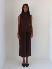 Espresso High Neck Tie Waist Dress