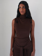 Espresso High Neck Tie Waist Dress
