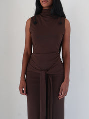 Espresso High Neck Tie Waist Dress