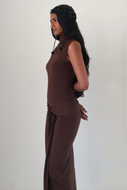 Espresso High Neck Tie Waist Dress