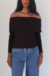 Espresso Off the Shoulder Sweater