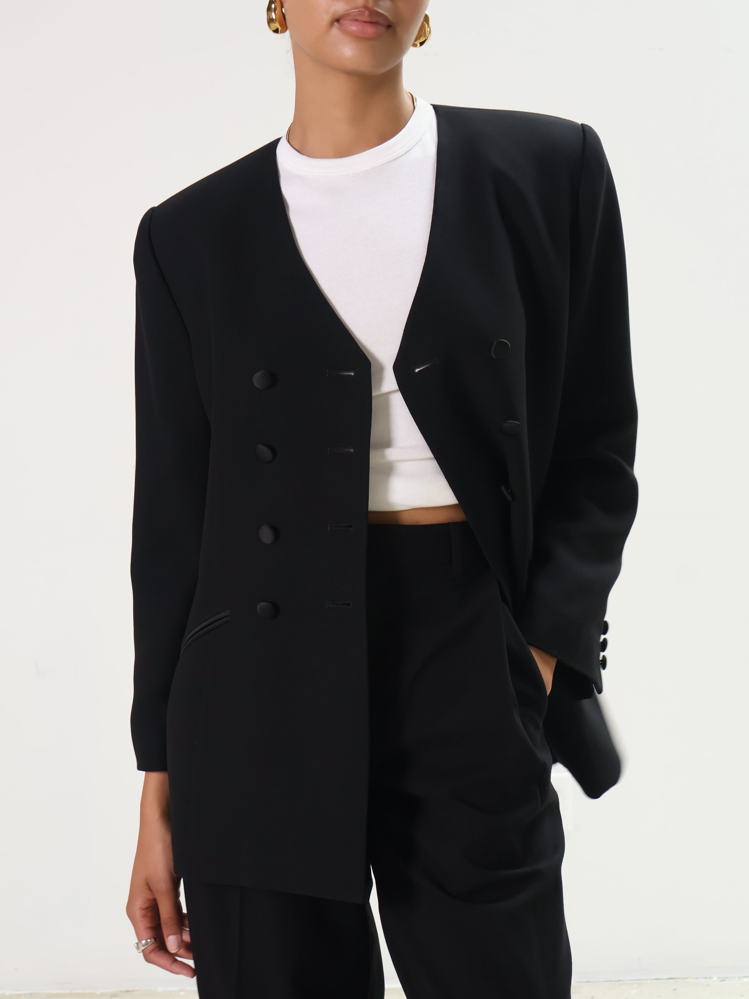 Vintage Black Collarless Blazer