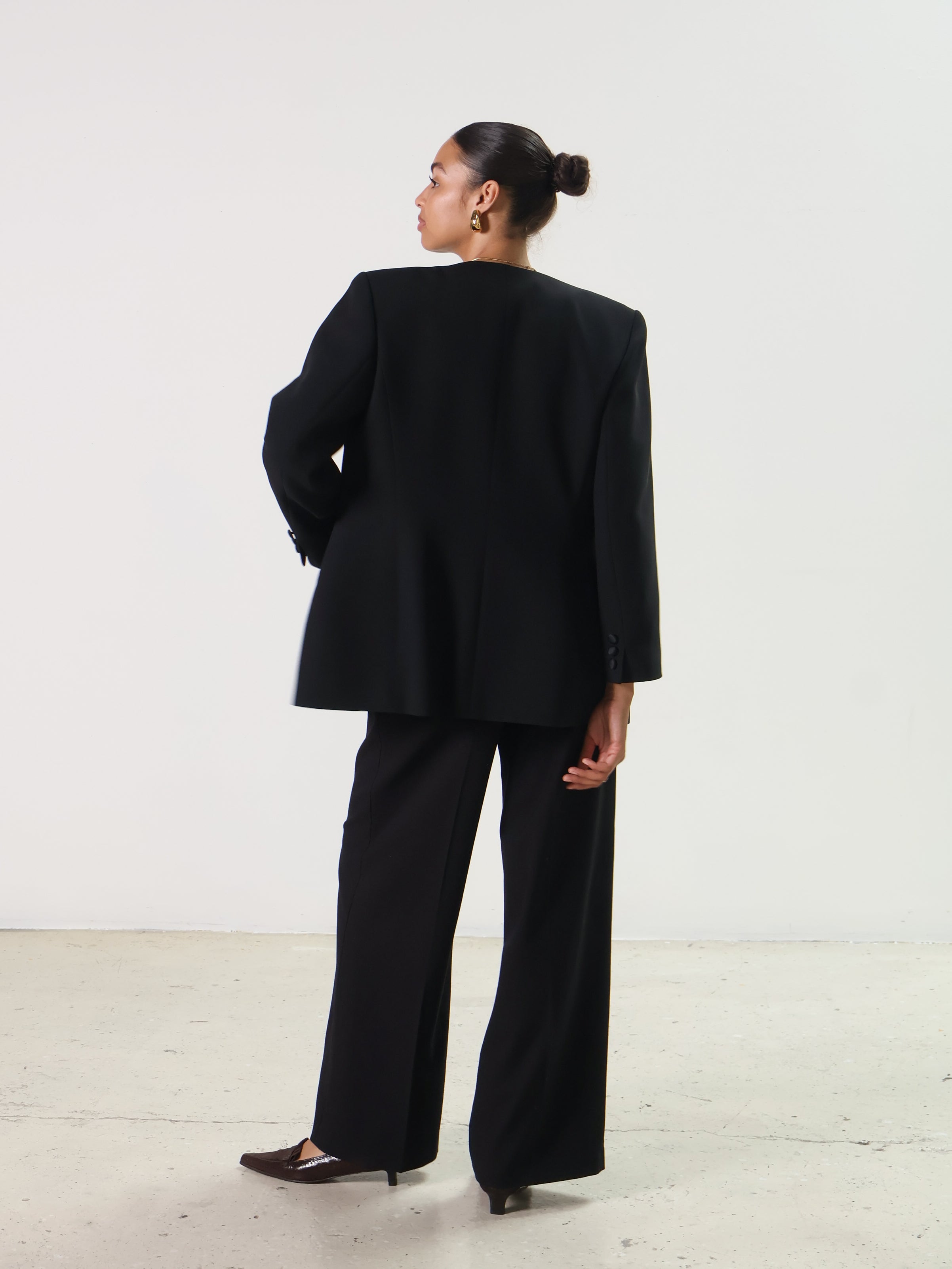 Vintage Black Collarless Blazer