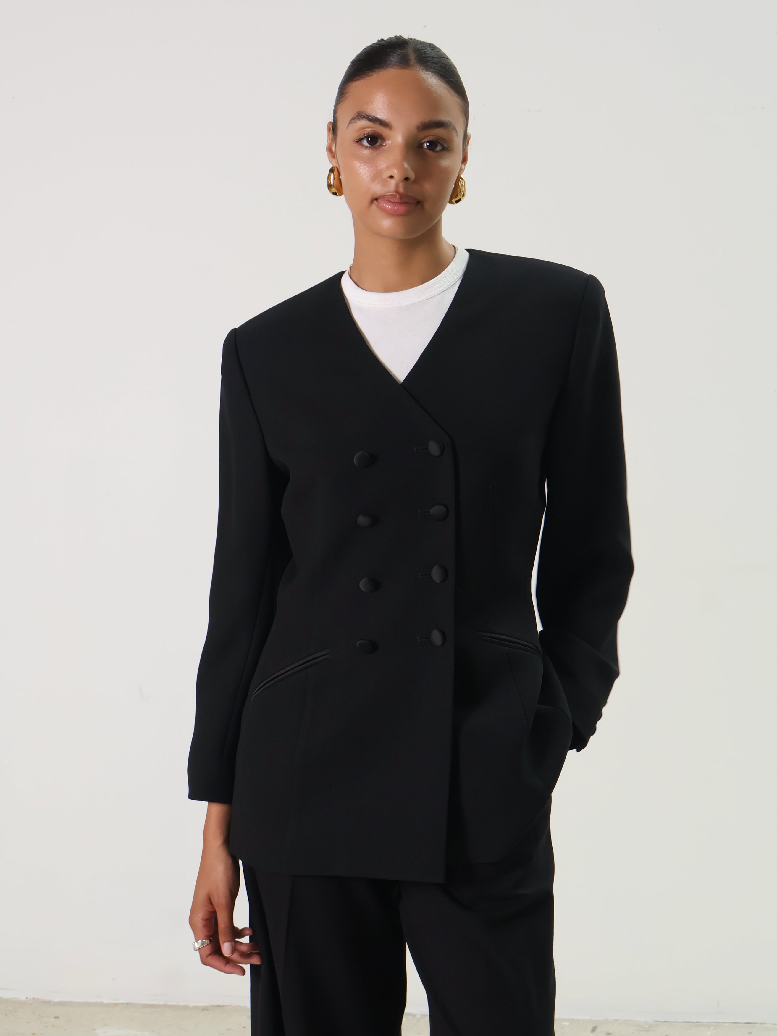 Vintage Black Collarless Blazer