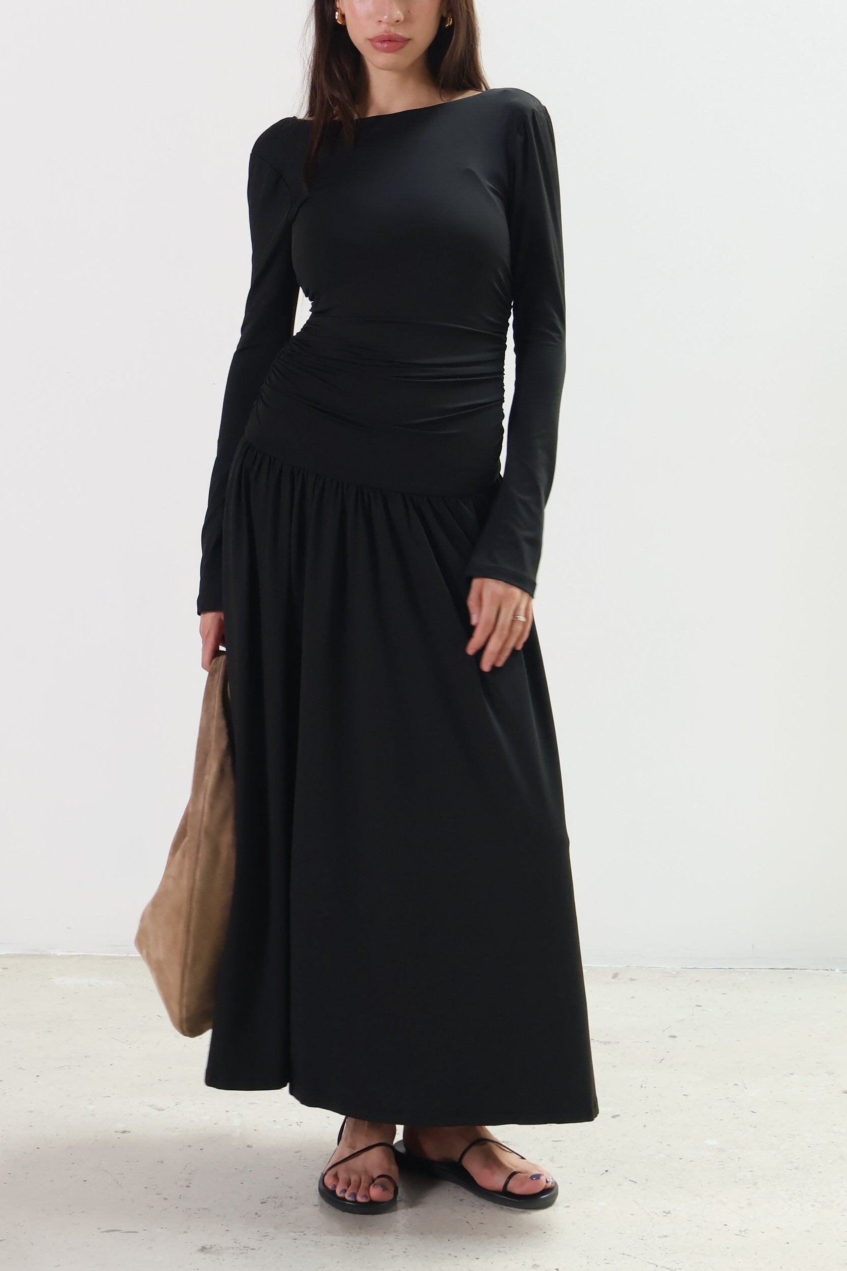 Black Sera Low Back Drop Waist Dress