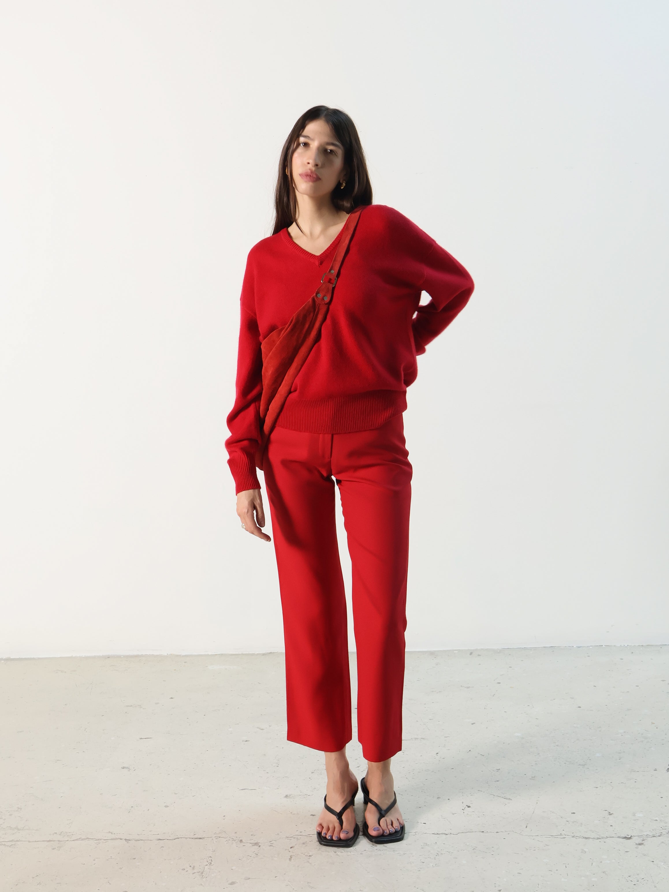 Rue Sophie Rouge Red Cashmere V-Neck Sweater