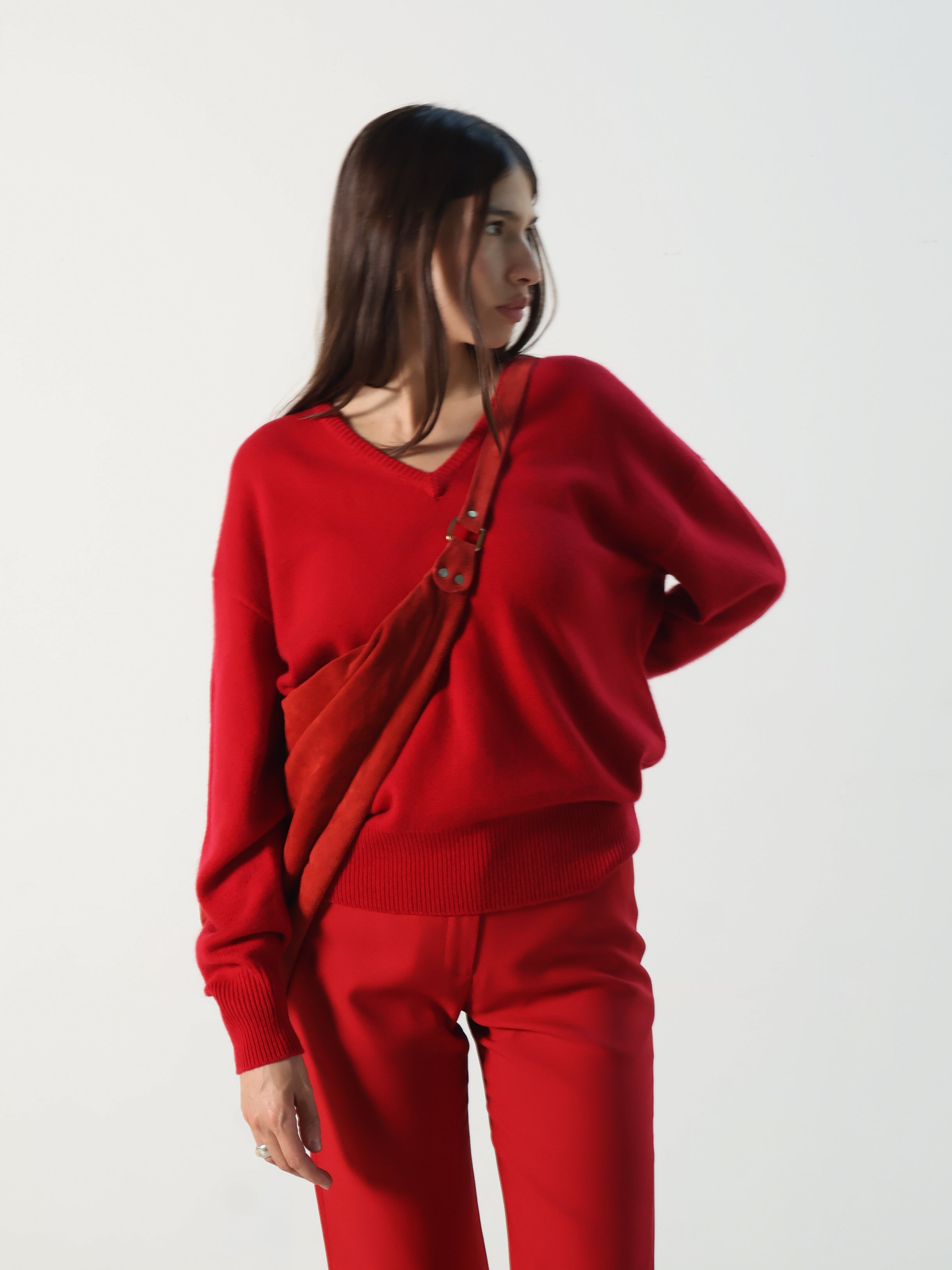 Rue Sophie Rouge Red Cashmere V-Neck Sweater