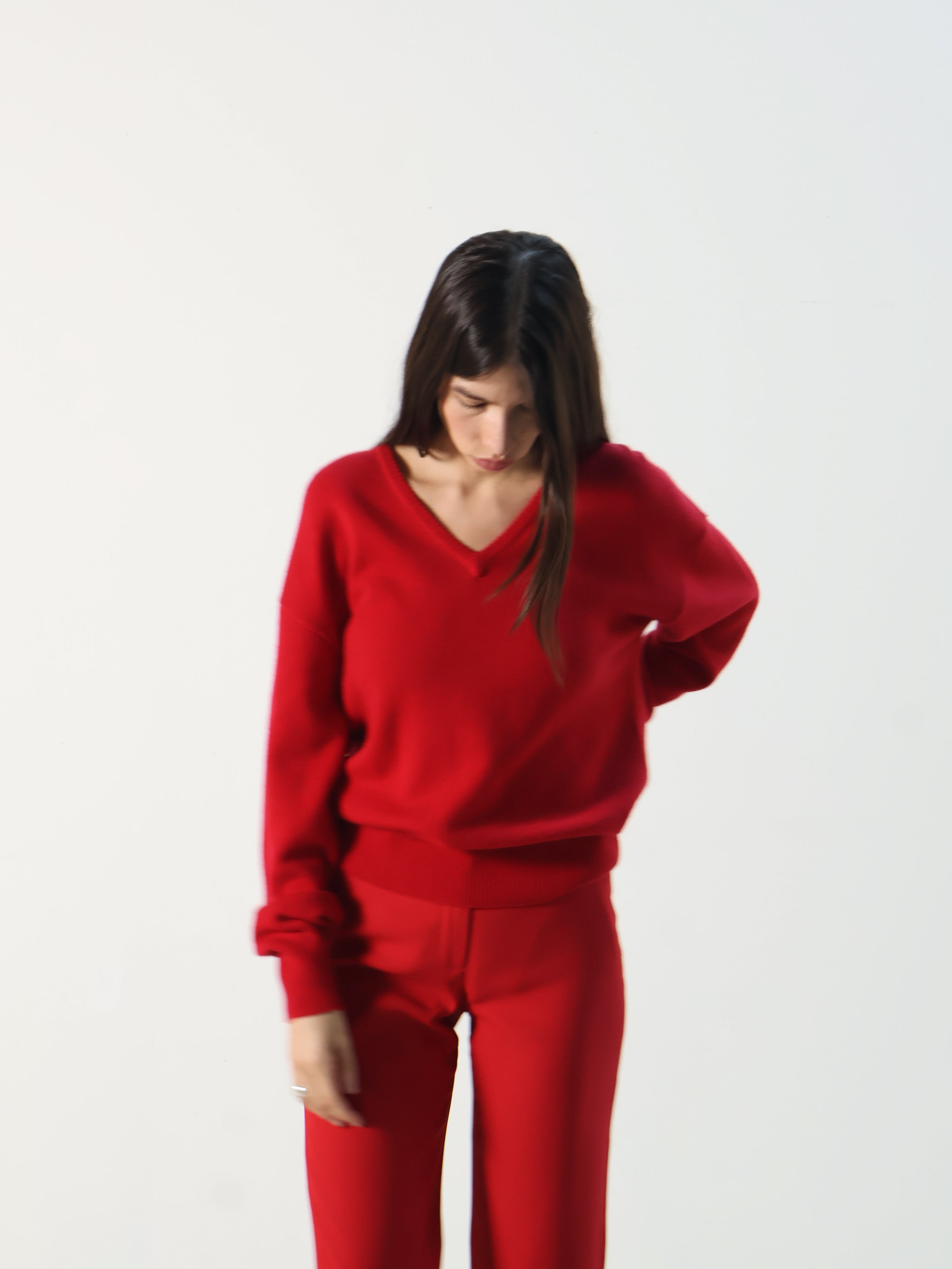 Rue Sophie Rouge Red Cashmere V-Neck Sweater