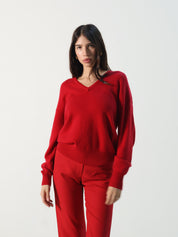 Rue Sophie Rouge Red Cashmere V-Neck Sweater