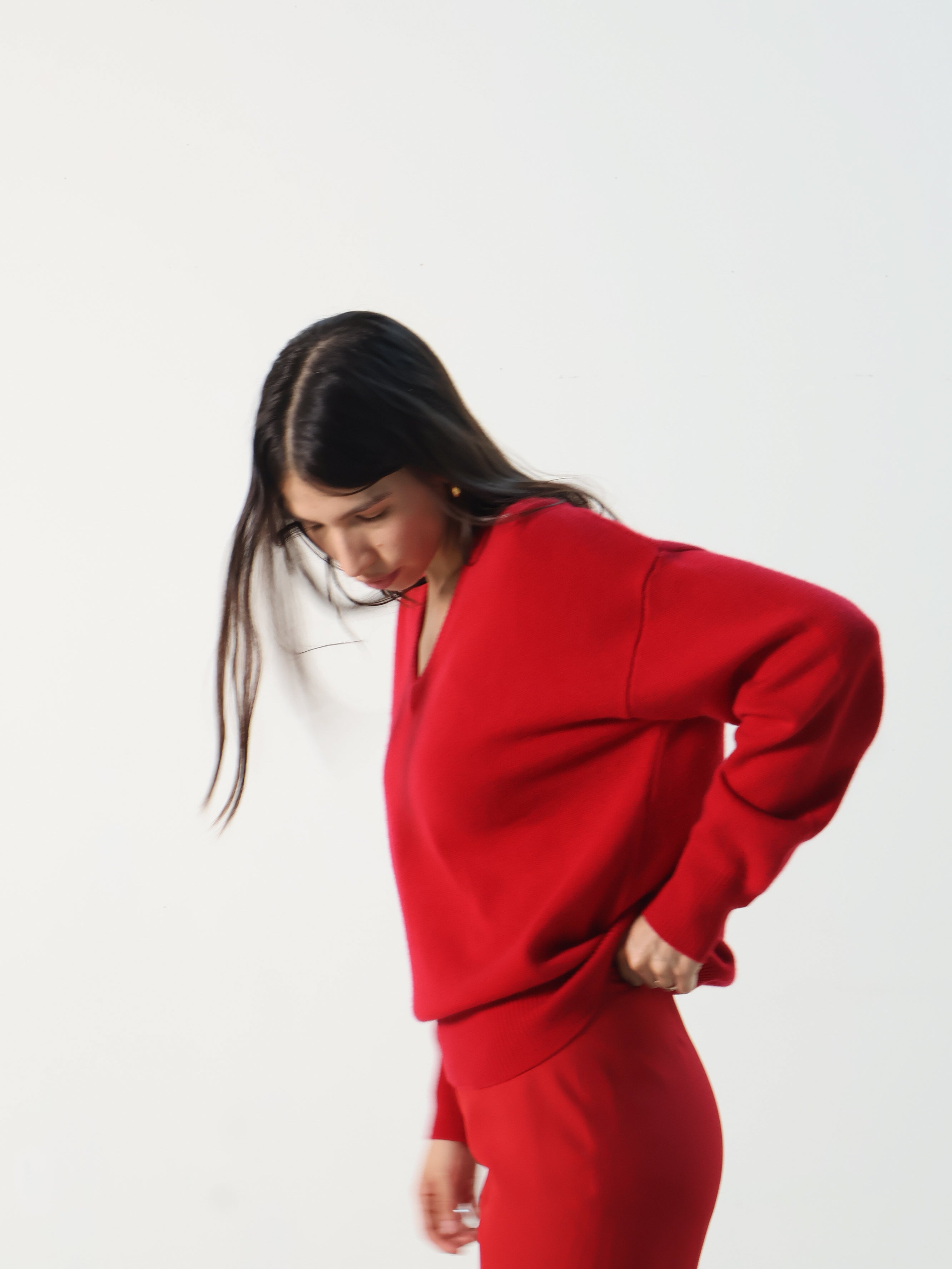 Rue Sophie Rouge Red Cashmere V-Neck Sweater