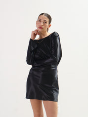 Black Satin Kim Open Back Mini Dress