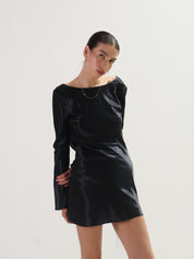 Black Satin Kim Open Back Mini Dress