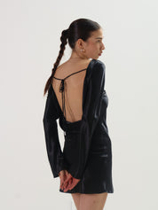 Black Satin Kim Open Back Mini Dress