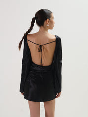 Black Satin Kim Open Back Mini Dress