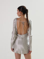 Silver Satin Kim Open Back Mini Dress