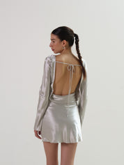 Silver Satin Kim Open Back Mini Dress