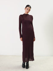 Fig Sheer Lurex Long Sleeve Maxi Dress