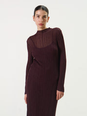 Fig Sheer Lurex Long Sleeve Maxi Dress