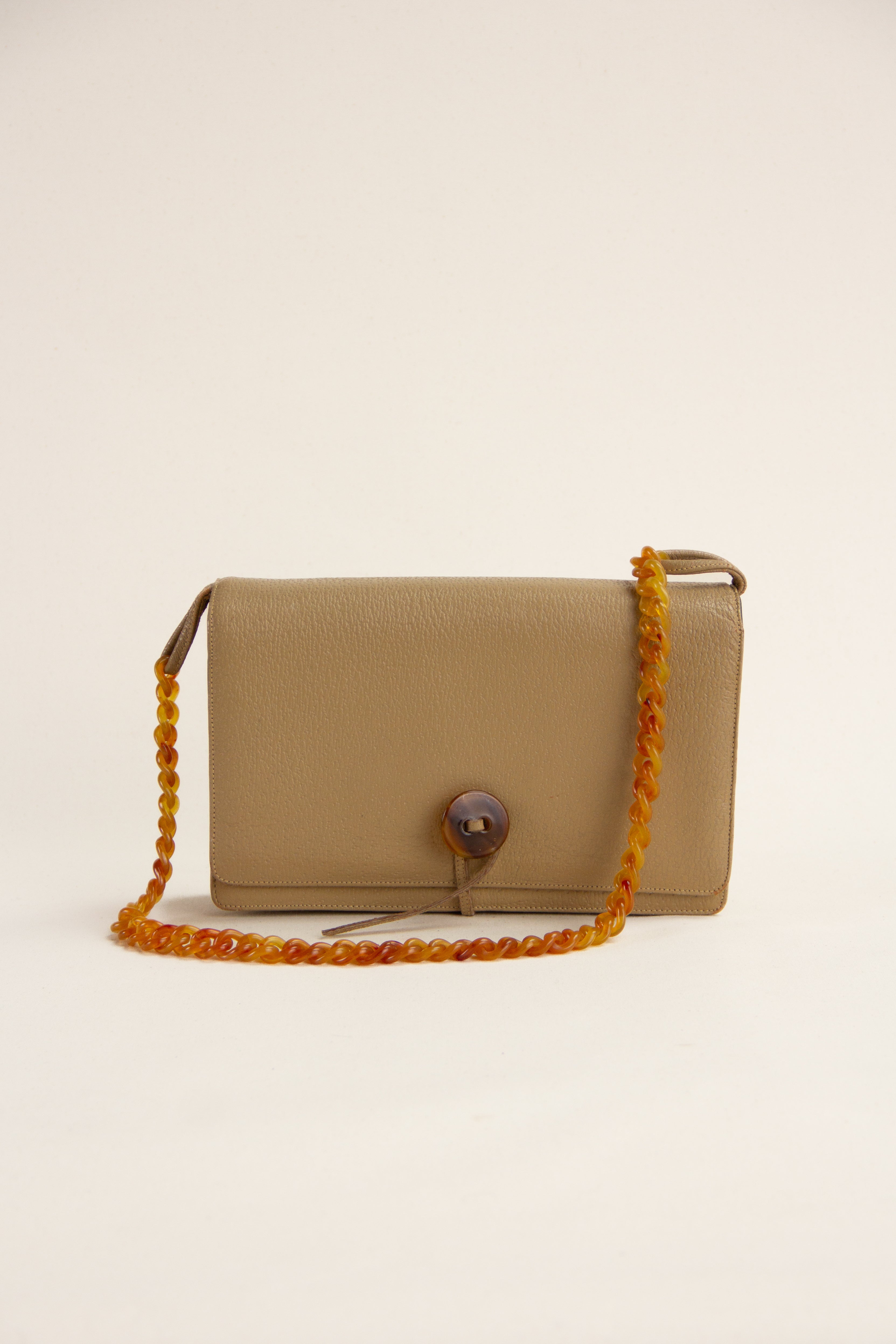 Vintage Camel Leather Purse w/ Lucite Chain