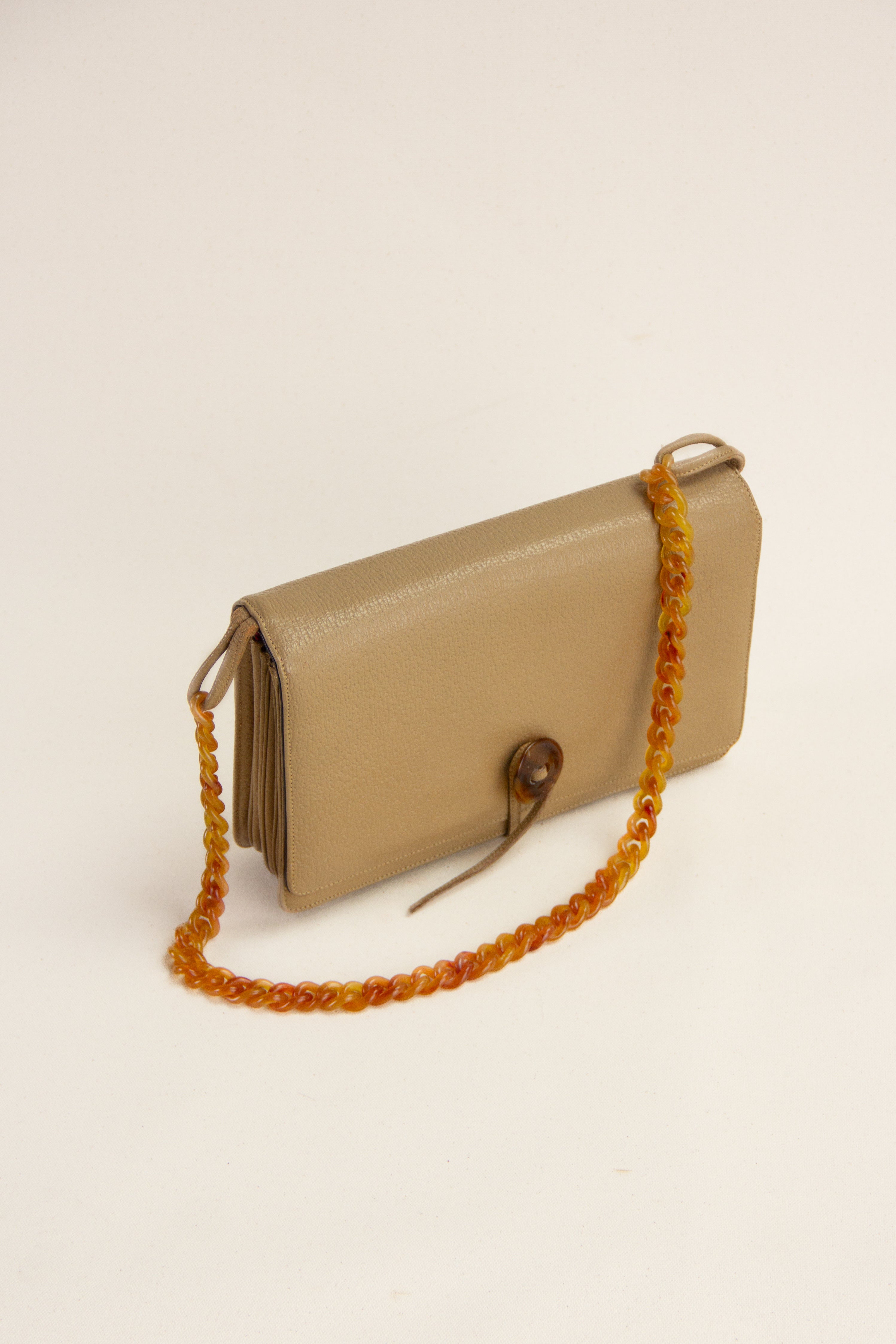 Vintage Camel Leather Purse w/ Lucite Chain