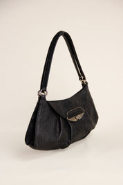 Vintage Furla Black Croc Leather Shoulder Bag