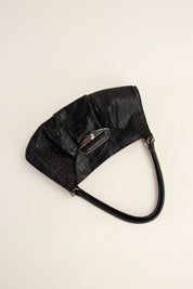 Vintage Furla Black Croc Leather Shoulder Bag