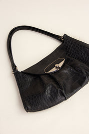 Vintage Furla Black Croc Leather Shoulder Bag