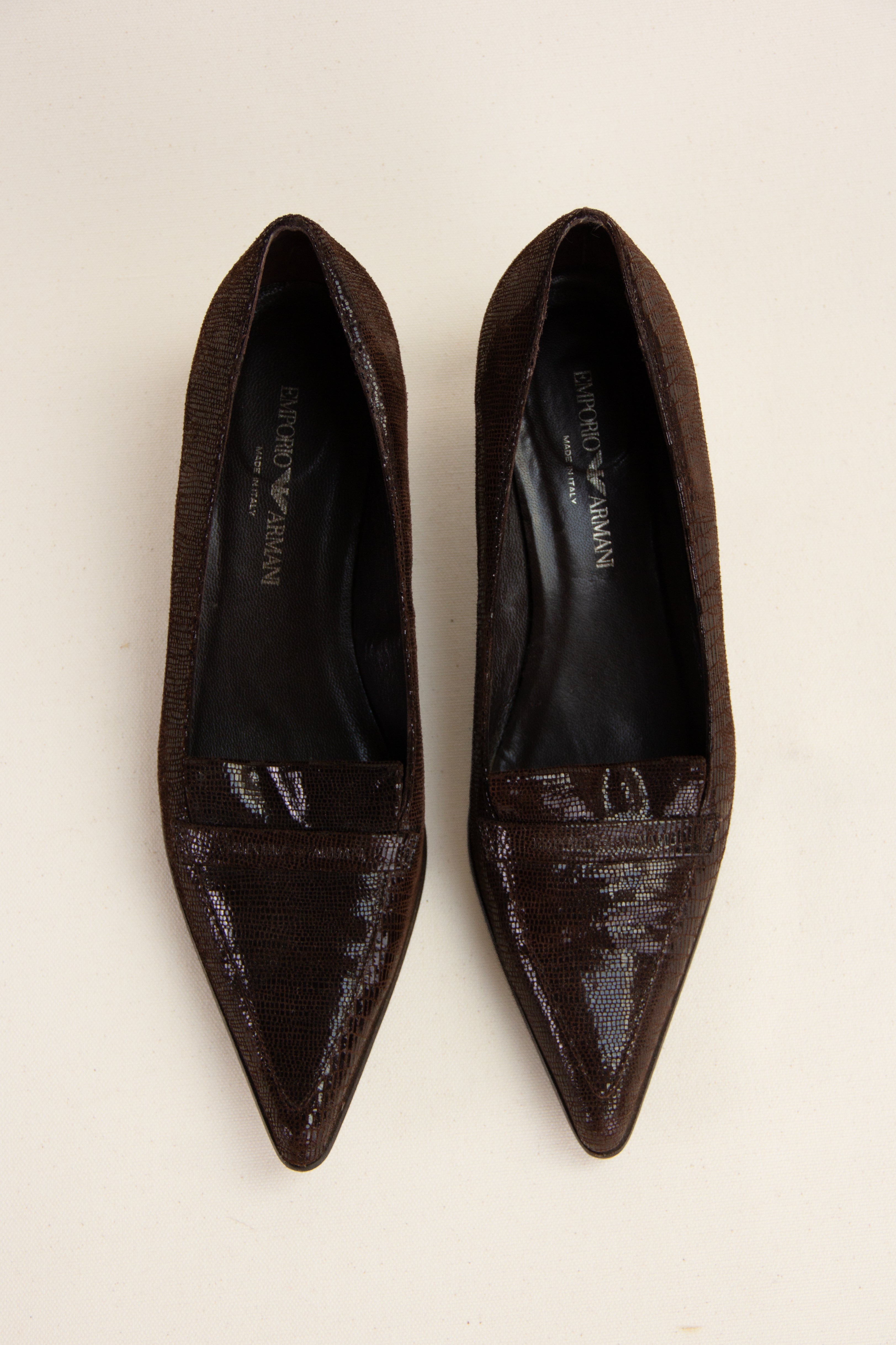 Vintage Giorgio Armani Brown Pointed Toe Kitten Heels