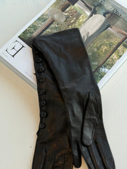 Vintage Italian Leather Black Button Gloves