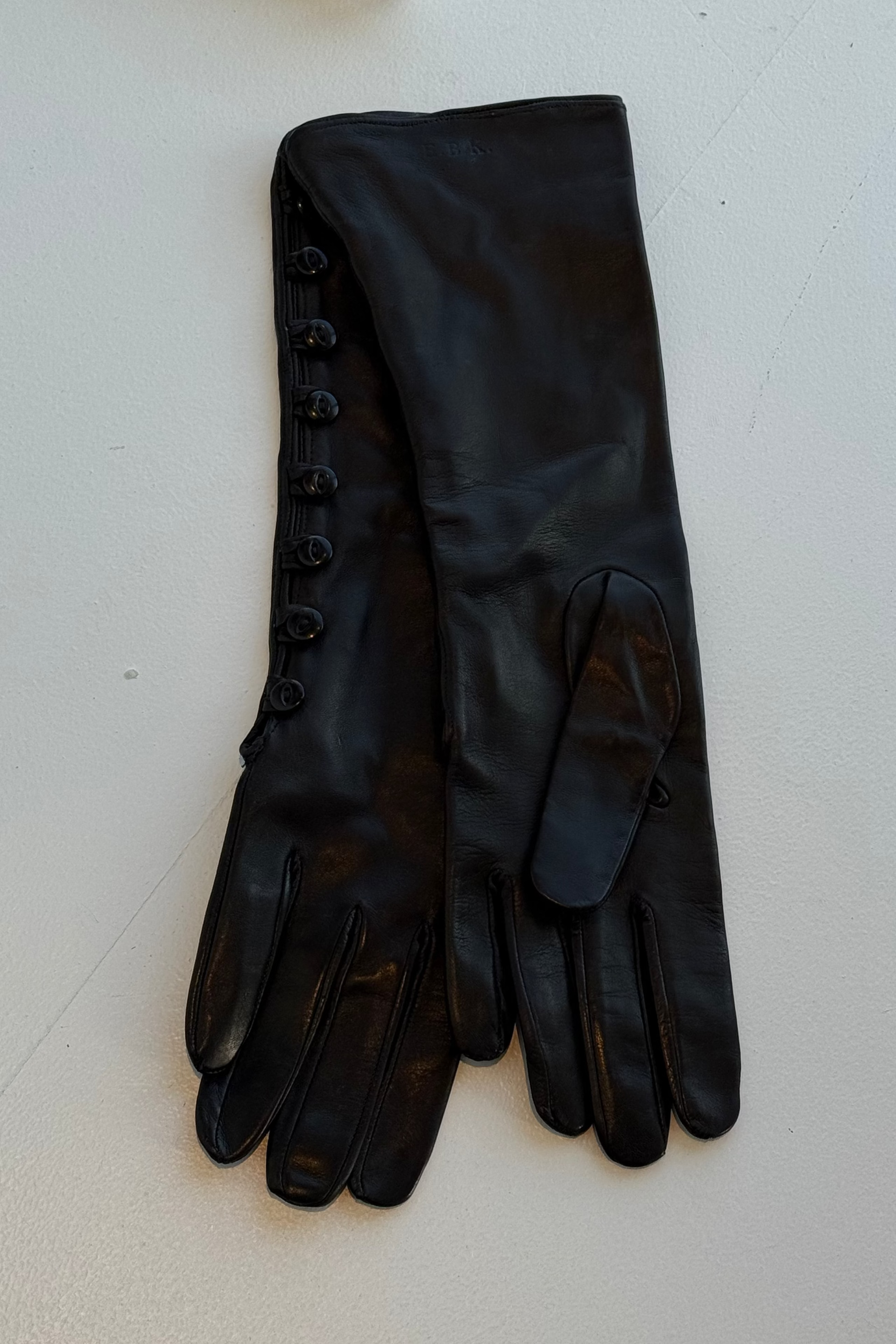 Vintage Italian Leather Black Button Gloves