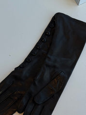 Vintage Italian Leather Black Button Gloves