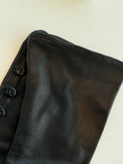 Vintage Italian Leather Black Button Gloves