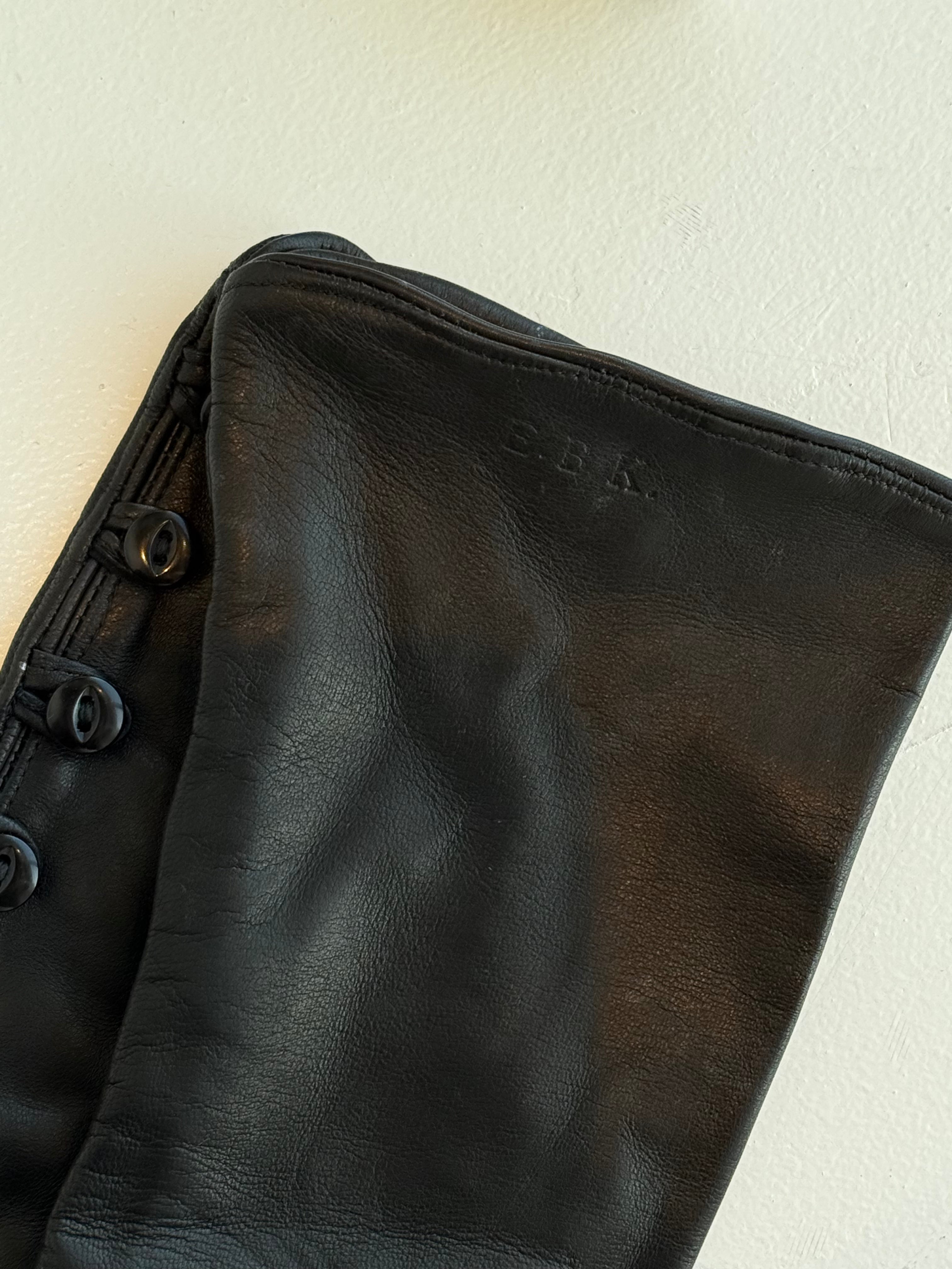 Vintage Italian Leather Black Button Gloves