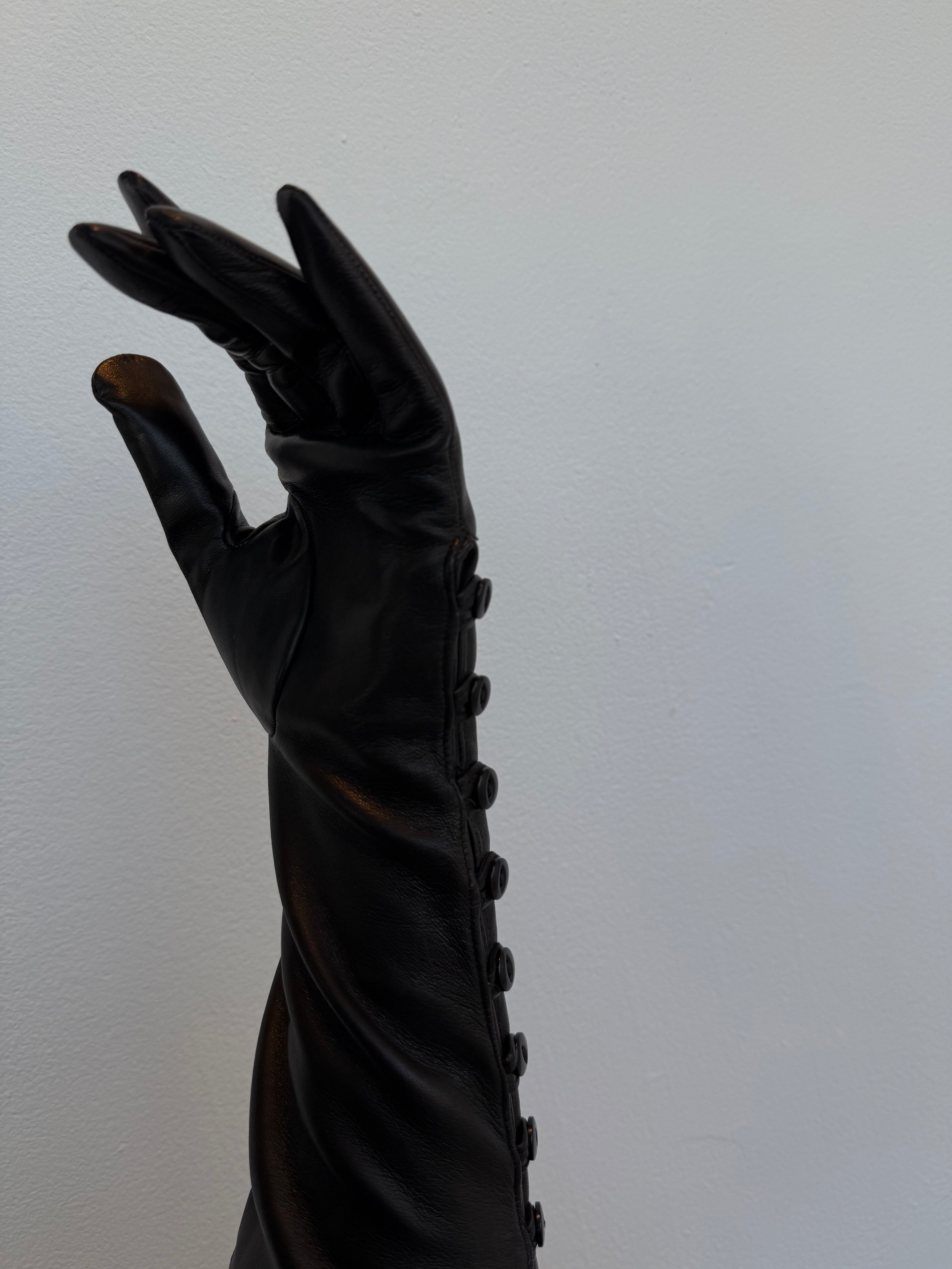 Vintage Italian Leather Black Button Gloves