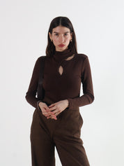 Brown Lorela Cutout Bodysuit