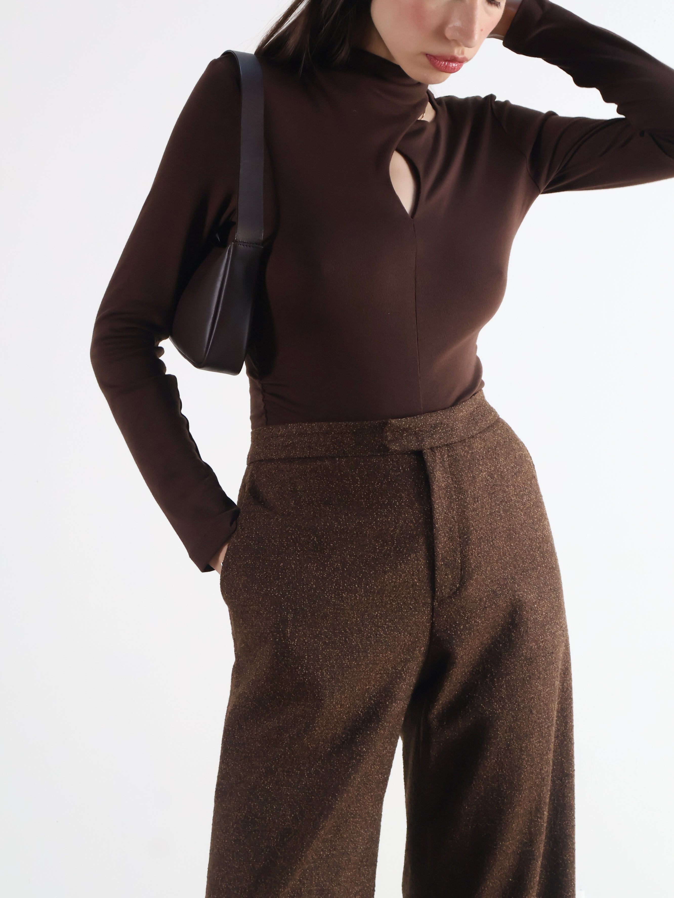 Brown Lorela Cutout Bodysuit